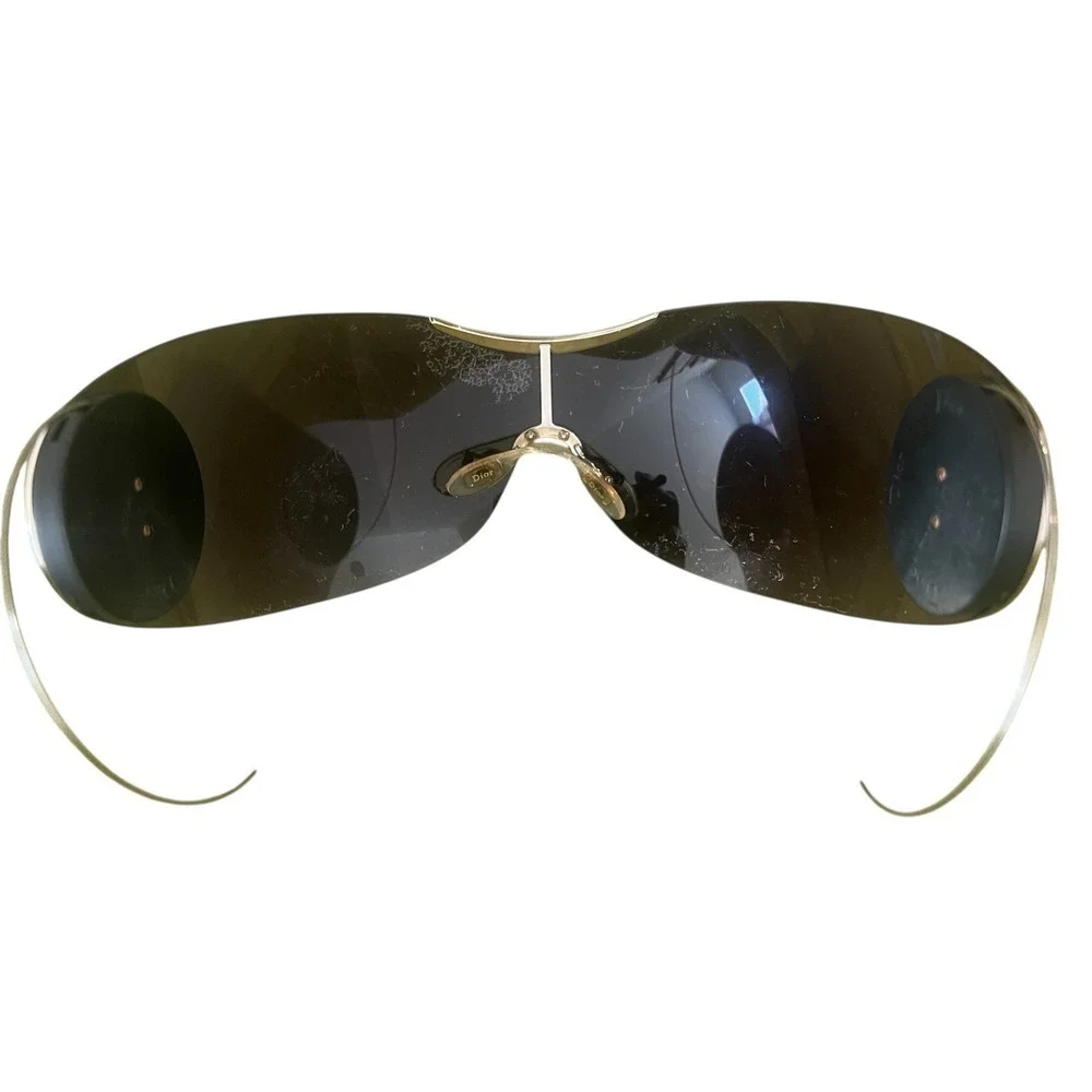 Christian Dior Vintage Shield Sunglasses Y2K Oversized Wrap Logo Medallion Black